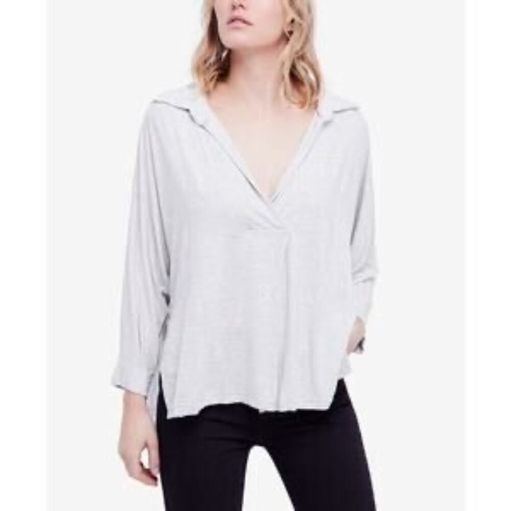 Free People Can’t Fool Me V-Neck Top Light Gray Size L